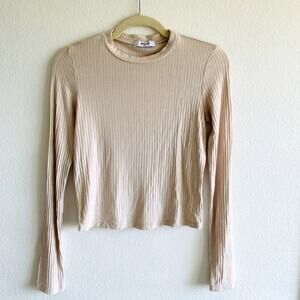 Billie the label S beige ribbed cropped long sleeve top